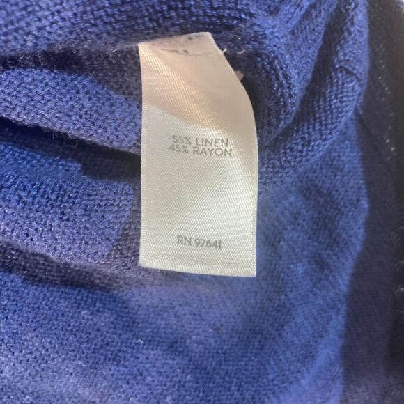 J Jill Top XL Blue Linen Blend Tunic Style V-Neck Short Sleeve Lagenlook Comfort - Picture 5 of 9